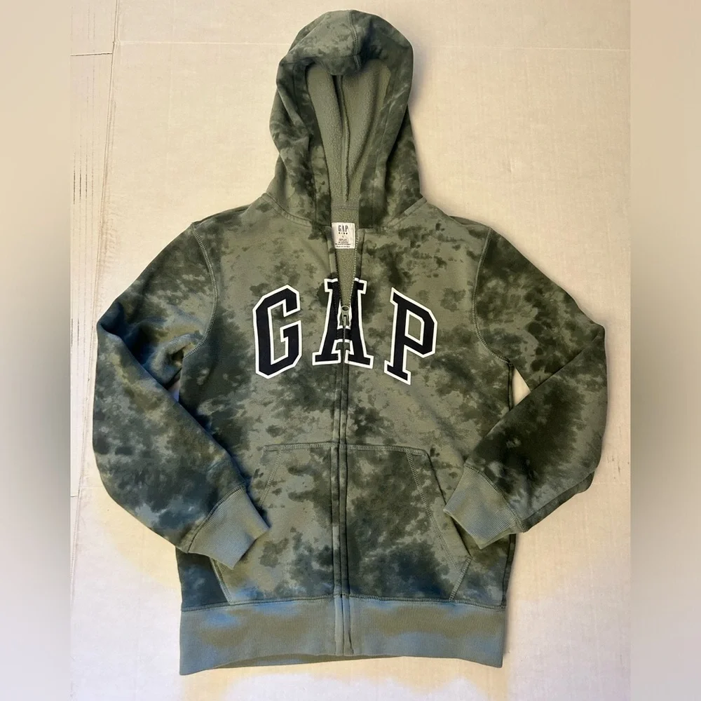 GAP Kids Olive Tie-Dye Zip Hoodie with kangaroo‎ pockets. Sz-L. CC1